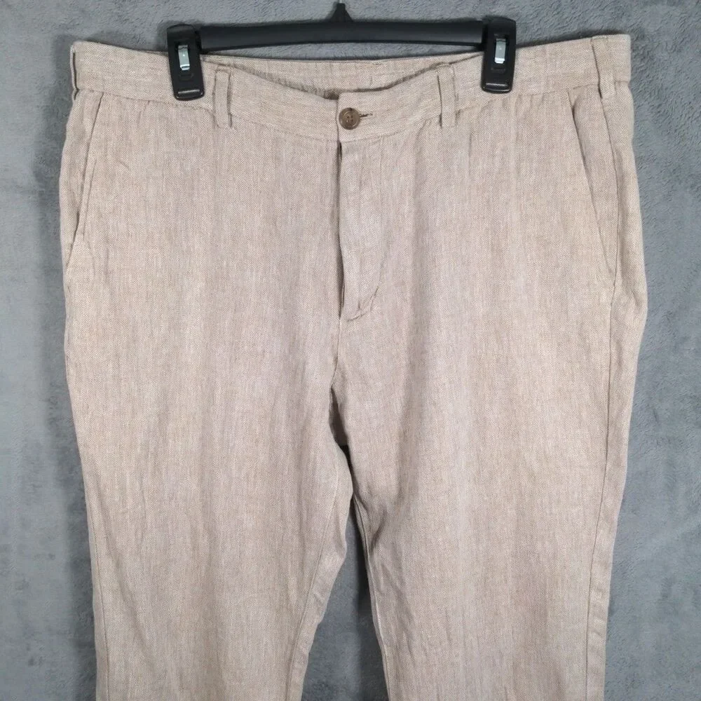 Banana Republic Linen Blend Pants Size 38x32 Athletic Fit Khaki Old Money
